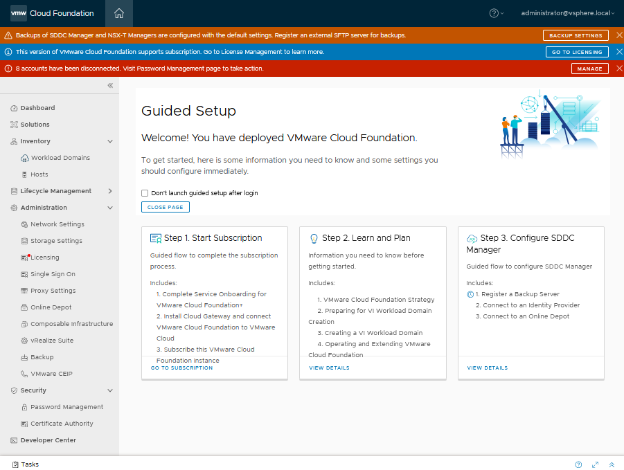 **SDDC Mananger 8 Accounts Disconnected**