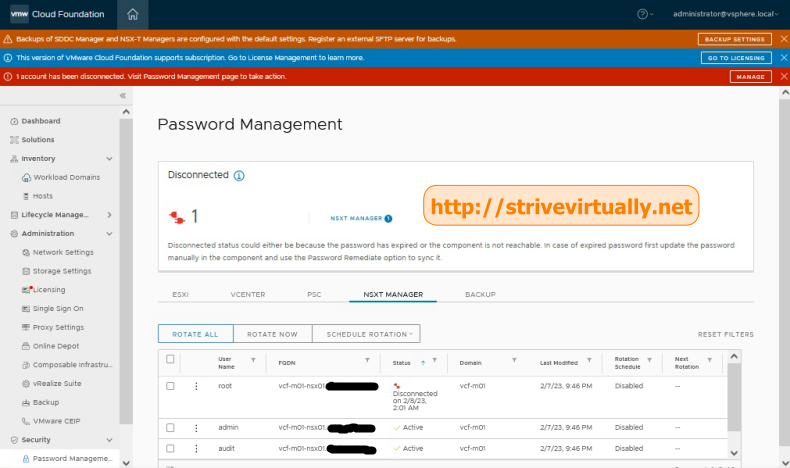 **SDDC Manager Account Disconnected NSXT MANAGER**